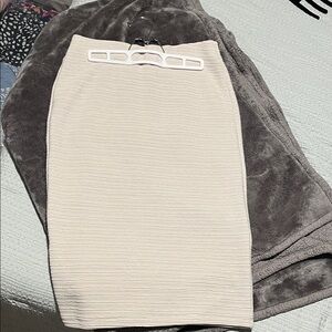 Premise Cream Pencil Skirt with Ribbed Detail
